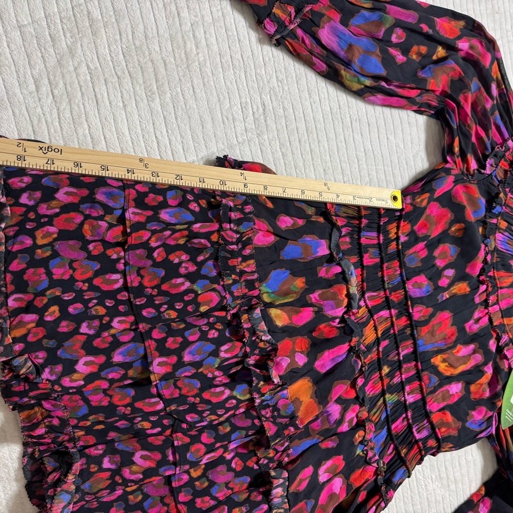 FARM Rio Iridescent  Leopards Black Ruffled Mini Dress - Picture 9 of 16